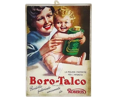 Plakatas Kustom Art paveikslų serija, reklaminis vintažinis retro Boro talko pudros atspaudas ant medžio, 25 x 18 cm