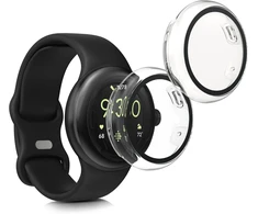 Kwmobile 2 x dėklas, suderinamas su google pixel watch 3 41 mm / pixel watch 2 / pixel watch 1 dėklu - viso kūno fitneso apyrankės dėklų rinkinys, pagamintas iš stiklo - skaidrus