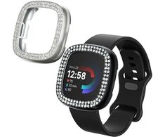 Kwmobile 2 x Plastikinis dėklas, suderinamas su Fitbit Versa 4 / Sense 2 apsauginiu rėmeliu - blizgučių apsaugos priedai, juodas / sidabrinis