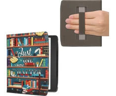 Kwmobile dėklas-knygelė, skirtas pocketbook era/era colour - dėklas-knygelė e. skaityklėms su dirželiu - bibliotekos tema, įvairiaspalvis