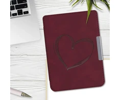 Kwmobile dėklas, suderinamas su Tolino Shine 3 - dirbtinės odos viršelis - heart brush tamsiai raudonas