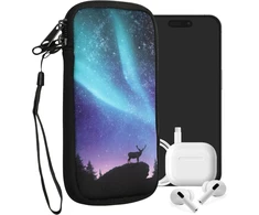 Kwmobile mobiliojo telefono dėklas išmaniesiems telefonams xxl - 7 colių - neopreno mobiliojo telefono dėklo uždangalas apsauginis dėklas - polar light deer turquoise mėlynas juodas - 17.7 x 8.5 cm vidiniai matmenys