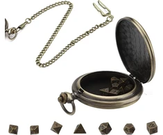 Kzxcvs mini dnd kauliukų rinkinys su bronziniu, glotniu kišeninio laikrodžio dėklu, 7 dalių poliedrinių metalinių d&amp;d kauliukų rinkinys, d&amp;d dovanos su vaidmenų žaidimo priedais