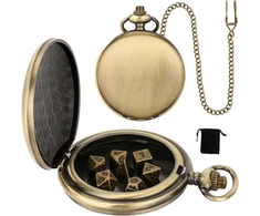 Kzxcvs mini dnd kauliukų rinkinys su bronziniu, glotniu kišeninio laikrodžio dėklu, 7 dalių poliedrinių metalinių d&amp;d kauliukų rinkinys, d&amp;d dovanos su vaidmenų žaidimo priedais