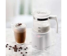 Kavos aparatas Lacor 69398 Mann 3-in-1 pieno putų plakiklis su indu, nerūdijančio plieno pagrindu, hermetišku dangteliu ir ergonomiška rankena, be Bpa, 250 ml, stiklas, baltas, įvairiaspalvis