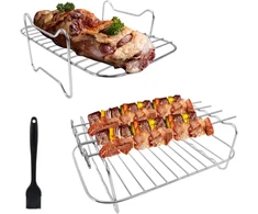 Laluky Airfryer priedai, skirti Ninj-a Af300eu Af400eu, 2 vnt. kepimo grotelių rinkinys, nerūdijantis, su 4 metaliniais iešmais, nerūdijančio plieno kepimo grotelės ir garinimo stovas vištienai ir daržovėms