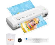 Laminatorius A4 Portable Laminator Quick Laminator 4-in-1 laminavimo rinkinys su 30 laminavimo vokų, popieriaus pjaustykle, kampų apvalinimo įrankiu, karštas ir šaltas laminavimas naudojimui namuose, biuro nuotraukoms ir kortelėms