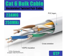 Lan kabelis, 40 metrų, cat 6, utp (neekranuota vytos poros) tinklo kabelis, klojimo kabelis, baltas, ilgas tinklo instaliacijos kabelis, patch kabelis, 40 m ethernet kabelis, utp 23awg rj45 gigabitinis interneto wifi