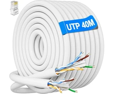 Lan kabelis, 40 metrų, cat 6, utp (neekranuota vytos poros) tinklo kabelis, klojimo kabelis, baltas, ilgas tinklo instaliacijos kabelis, patch kabelis, 40 m ethernet kabelis, utp 23awg rj45 gigabitinis interneto wifi