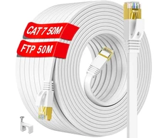 Lan kabelis 50 metrų, Cat 7 tinklo kabelis 50 m, skirtas naudoti lauke ir patalpose, didelės spartos plokščias ethernet kabelis 600mhz 10gbps, S/ftp baltas gigabitinis Rj45 interneto jungiamasis kabelis, atsparus vandeniui, skirtas maršrutizatoriui XBOX (
