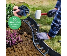 Lanksti plastikinė vejos apvada 12 m, aukštis 55 mm – krašto apvadas su 50 įžeminimo inkarų – vejos apvadas pagamintas iš perdirbto plastiko – labai gerai tinka darbui su vejos apvadais, minimalus tarnavimo laikas 25 metai