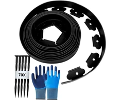 Lankstus plastikinis vejos apvadas, ilgis 15 m, aukštis 5 cm, su 70 įžeminimo inkarų + 1 pora pirštinių, juodas