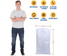Lanyesky austas maišas 10 vienetų 60 x 102 cm grūdų maišas transportavimo maišas, sutirštintas smėlio maišas apsaugai nuo potvynių, daugkartinio naudojimo smėlio maišas pagamintas iš polipropileno. (baltas, 20 vnt.)
