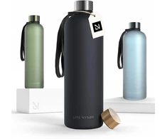 Lars Nysøm gertuvė 1.5 l, 1500 ml, be Bpa, itin lengva tritan sportinė vandens gertuvė, nepralaidi, tinkama gazuotiems gėrimams, sportui, biurui, jogai, vaikams, 2 dangteliai, onikso juoda