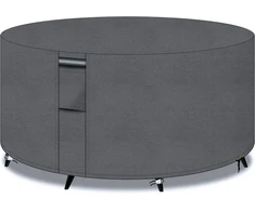 Lauko baldų komplektas Patio Plus apvalūs sodo stalų uždangalai su ventiliacijos angomis, 600d Oxford audinys, apvalus terasos komplektas, stalo uždangalas, sodo baldų komplekto uždangalas, neperšlampamas, atsparus vėjui, Anti-uv, 200 x 80 cm, pilkas