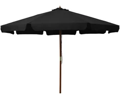 Lauko skėtis nuo saulės su mediniu stulpu, juodas, 330cm