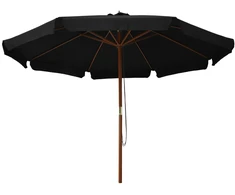 Lauko skėtis nuo saulės su mediniu stulpu, juodas, 330cm