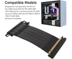 Lazmin112 Pcie 4.0 X16 stovas kabelis, Gpu prailginimo kabelis su lanksčiu dvipusiu dideliu greičiu, 180 laipsnių ekranuotas, skirtas Rtx 4090 Rx 7900 Xt Rx 7000 (juodas), Lazmin112wo0ecnudt2-16