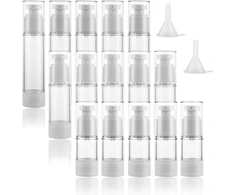 Ldxdru 15 vnt. beoris pompinis dozatorius 15 ml, 30 ml, 50 ml vakuuminis losjono dozatoriaus buteliukas plastikinis kremo dozatorius su piltuvėliu, ventiliuojama vakuuminė kosmetikos talpykla kelionėms ir namams