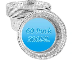 Ldxdru 60 vnt. mažų apkepų indų rinkinys, grilio padėklas 12 cm aliuminio apvalus dubuo 250 ml aliuminio dubenys vienkartiniai tortų dubenys kepimui, gaminimui, konteineris