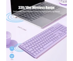 Leadsail belaidė klaviatūra Qwertz vokiečių išdėstymas Usb jungtis 2,4 Ghz belaidė klaviatūra su multimedijos klavišais, natūralaus dydžio, suderinama su Pc, kompiuteriu, nešiojamuoju kompiuteriu, Windows, violetinė