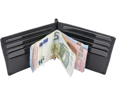Leas dolerių spaustukas su skyreliu monetoms, rfid pinigų spaustukas, plokščias pinigų spaustukas, itin plonas 8 kortelėms, natūrali oda, piniginė su dovanų dėžute, juoda, juodas, amerikietiškas