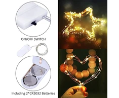 Led dekoratyvinės lemputės su baterijomis, 15 vnt., 2 m, 20 led, varinės vielos dekoratyvinės lemputės ip67 atsparios vandeniui, šiltai baltos vielos dekoratyvinės lemputės vakarėliams, vestuvėms, kalėdinėms dekoracijoms, apšvietimui, šilta balta spalva