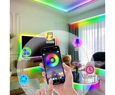 Led juosta, 5 m rgb led juosta, bluetooth muzikos sinchronizavimas, pritemdoma, spalvą keičiančios led girliandos, šviesos juosta, lipni su programėlės valdymu, namams, vakarėliams