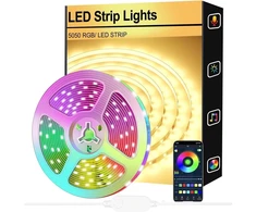 Led juosta, 5 m rgb led juosta, bluetooth muzikos sinchronizavimas, pritemdoma, spalvą keičiančios led girliandos, šviesos juosta, lipni su programėlės valdymu, namams, vakarėliams