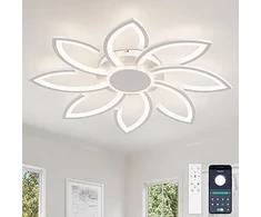 Led lubinis šviestuvas svetainei modernus, 80 cm gėlės formos, svetainės šviestuvas lubinis modernus led reguliuojamas, elegantiškos baltos lempos lubinės didelės su nuotoliniu valdymu