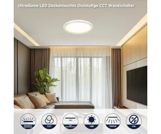 Led lubinis šviestuvas, trijų pakopų, skersmuo 30 cm, 3000 k/4000 k/6500 k, 18 w, 1800 lm, ip44 lubinis šviestuvas su apšvietimo efektu, led panelė svetainei, miegamajam, virtuvei, vonios kambariui, itin plonas
