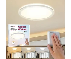 Led lubinis šviestuvas, trijų pakopų, skersmuo 30 cm, 3000 k/4000 k/6500 k, 18 w, 1800 lm, ip44 lubinis šviestuvas su apšvietimo efektu, led panelė svetainei, miegamajam, virtuvei, vonios kambariui, itin plonas