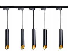 LED LUX 5 pakabinamų vamzdžių prožektoriai Gu10 lemputei, varveklio formos nupjautas gaubtas, 30 cm bėgis 2 m