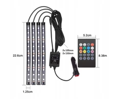 Led rgb apšvietimas automobilio salonui, juosta + pultelis