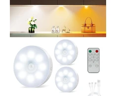 Led virtuvės spintelės apšvietimas su nuotoliniu valdymu, spintelės šviestuvas su judesio davikliu, 3 spalvų temperatūros, įkraunamas per usb, pritemdomas belaidis vitrinos apšvietimas virtuvei