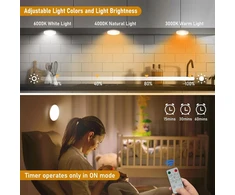 Led virtuvės spintelės apšvietimas su nuotoliniu valdymu, spintelės šviestuvas su judesio davikliu, 3 spalvų temperatūros, įkraunamas per usb, pritemdomas belaidis vitrinos apšvietimas virtuvei