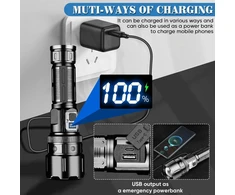 Led žibintuvėlis, įkraunamas, itin ryškus 100 000 liumenų žibintuvėlis, maitinamas baterijomis, usb, baterijinis žibintuvėlis, priartinimas, atsparus vandeniui su 5 šviesos režimais, skirtas stovyklavimui, žygiams, avariniams atvejams