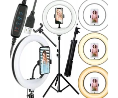 Led žiedinė lempa Ring 80w 26cm su nuotoliniu valdymu + trikojis makiažui Youtube 210cm