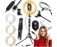 Led žiedinė lempa ring su bt nuotoliniu valdymu filmams, nuotraukoms, makiažui, stovas 220cm