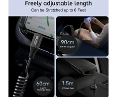 Leehitech spiralinis usb c–usb c kampinis kabelis (0,5 m–1,8 m) 20 gbps 100 w greito įkrovimo kabelis automobiliui, mobiliojo telefono įkrovimo kabelis 8k @ 60 hz, 90 laipsnių duomenų kabelis, skirtas iphone 16/15 pro max, galaxy s24/s23