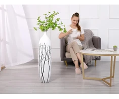 Leewadee didelė grindų vaza pampų žolei ir gėlėms, 80 cm aukščio, balta, derva