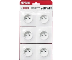 Legrand Neptune 3680w Sieniniai Lizdai su Įžeminimu, Balti, 6 vnt.