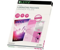 Leitz laminavimo vokeliai A4, 125 mikronų, 100 vnt. pakuotė, 33808 ir laminavimo vokeliai A5, 125 mikronų, aukščiausios kokybės laminavimo vokeliai, 100 vnt. pakuotė, blizgūs, skaidrūs, supaprastintas įdėjimas naudojant Udt