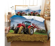 Leleyouzer 3d traktoriaus patalynės komplektas, 3 dalių traktoriaus vaikiškas patalynės komplektas su užtrauktuku ir 2 pagalvių užvalkalais 50 x 75 cm, vaikams, paaugliams, berniukams (t3, 135 x 200 cm)