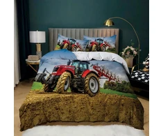 Leleyouzer 3d traktoriaus patalynės komplektas, 3 dalių traktoriaus vaikiškas patalynės komplektas su užtrauktuku ir 2 pagalvių užvalkalais 50 x 75 cm, vaikams, paaugliams, berniukams (t3, 135 x 200 cm)