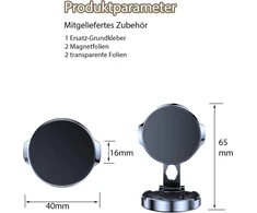 Leloco magnetinis telefono laikiklis automobiliui, 360° magnetinis telefono laikiklis automobiliui su lipniu pagrindu, 6 stiprūs magnetai ir 2 metalinės plokštelės, suderinamas su išmaniaisiais telefonais iki 6,5 colio, juodas