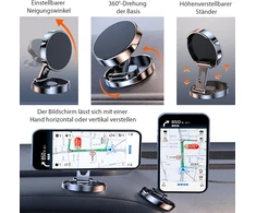 Leloco magnetinis telefono laikiklis automobiliui, 360° magnetinis telefono laikiklis automobiliui su lipniu pagrindu, 6 stiprūs magnetai ir 2 metalinės plokštelės, suderinamas su išmaniaisiais telefonais iki 6,5 colio, juodas