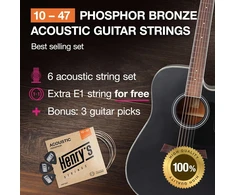 Lengvos 10-47 stygos vakarų gitarai, puiki garso kokybė, akustinės gitaros stygos, fosforinis bronzas, 6+1 stygų komplektas ir 3 plektrai, vakarų gitaros stygos, plieninės, akustinės gitaros stygos light