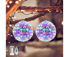 Lewondr Led rutulinis kalėdinis langų apšvietimas, 2 vnt., 14 cm, maitinamas baterijomis, vyšnių žiedų dekoratyvinis pakabinamas šviestuvas su 100 led lempučių, pakabinama led dekoracija, kalėdinis apšvietimas, langui, vidaus