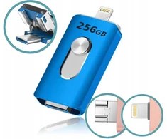 Lexar Maxxer 256gb 3in1 usb 3.0, iphone, android, windows, otg, mėlynas pendrive